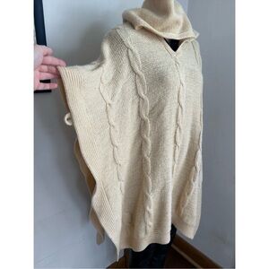 Vintage 89s Mohair Cable Knit Hooded Cape Poncho Cream ONFA